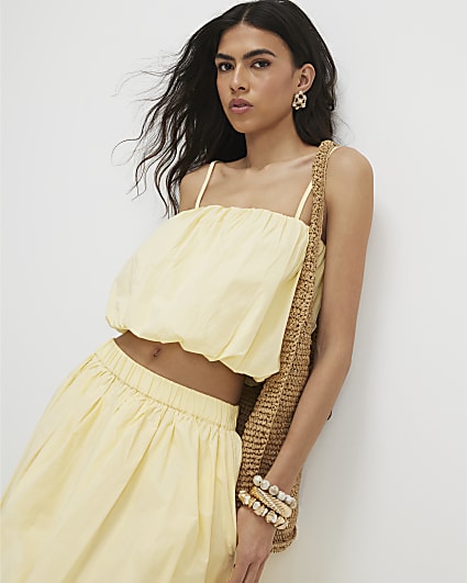 Yellow Poplin Bubble Hem Top