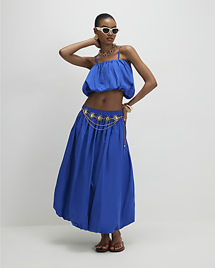 Blue Poplin Bubble Hem Skirt