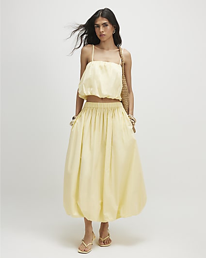 Yellow Poplin Bubble Hem Skirt
