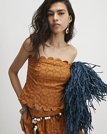Orange Cotton Broderie Bandeau Top
