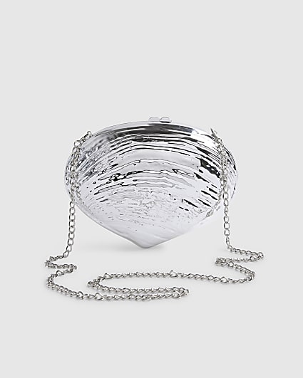 Silver Shell Hard Clutch Bag