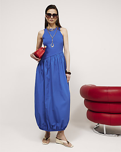 Blue Hybrid Asymmetric Maxi Dress