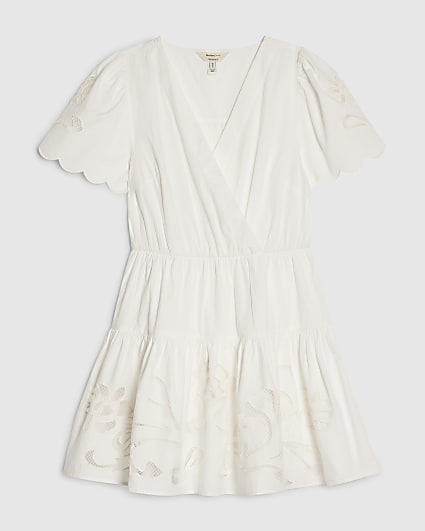 Petite Cream Short Sleeve Poplin Mini Dress