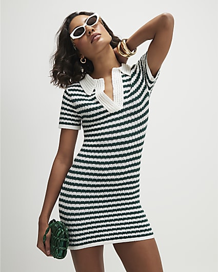 Green Knitted Polo Mini Dress