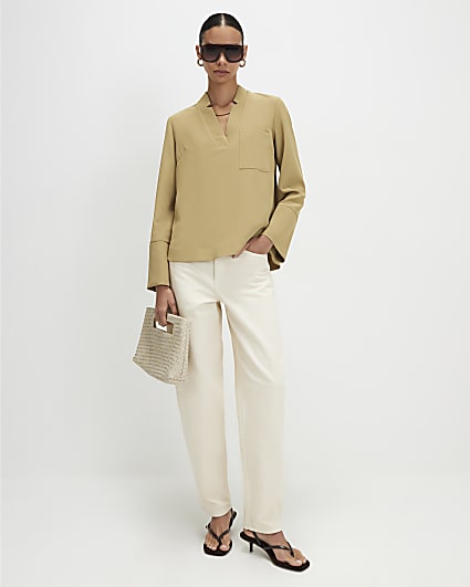 Green Long Sleeve Pocket Detail Tunic Top