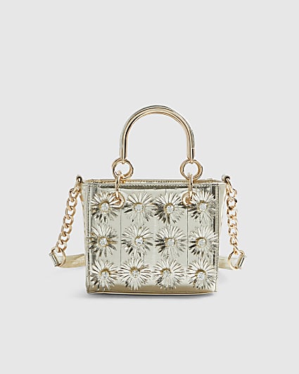 Gold 3D Floral Applique Tote Bag