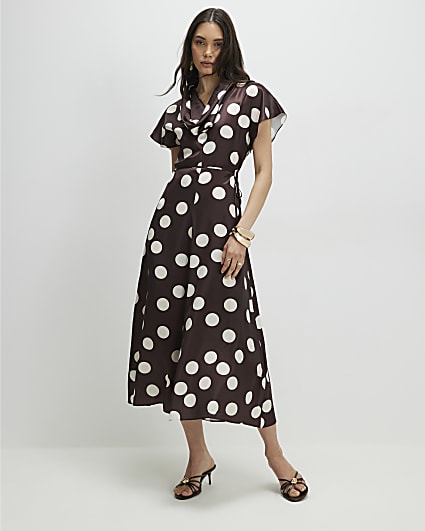 Brown Polka Dot Slip Dress