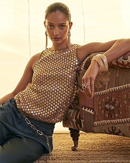 Gold Sequin Racer Top
