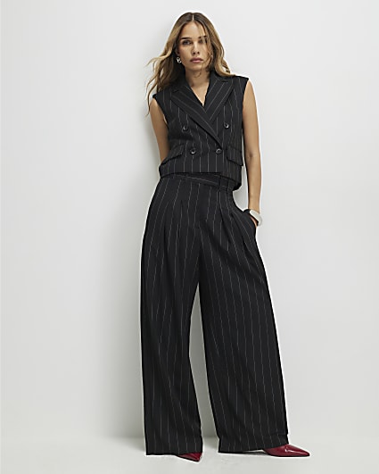 Black Pinstripe Wide Leg Trousers