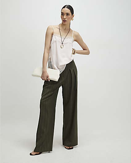 Green pinstripe wide leg trousers