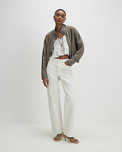 White High Waisted Relaxed Straight Jeans