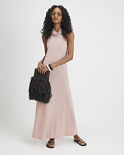 Pink Halter Neck Midi Dress