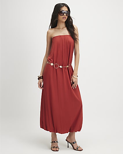 Orange Bandeau Bubble Hem Maxi Dress