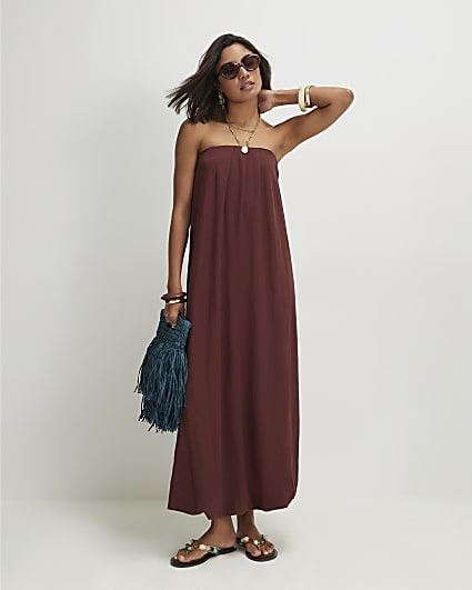 Brown Bandeau Maxi Dress