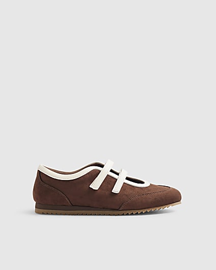 Brown Double Strap Sneakerina Ballet Trainers