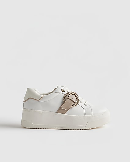 White Diamante Buckle Chunky Trainers
