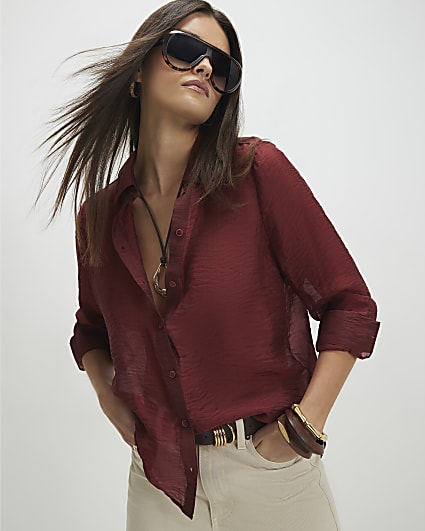 Red Oversized Long Sleeve Blouse