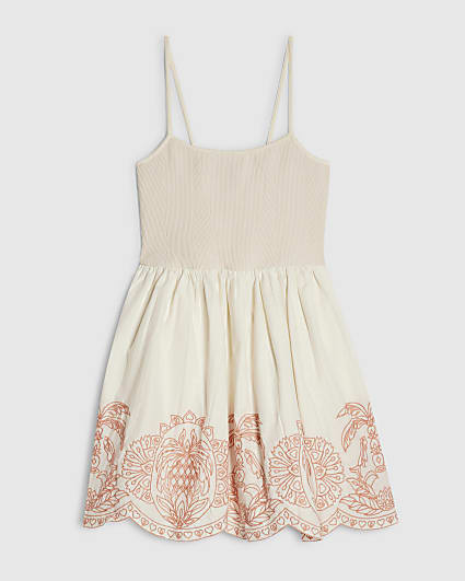 Petite Cream Cotton Cutwork Hem Mini Dress