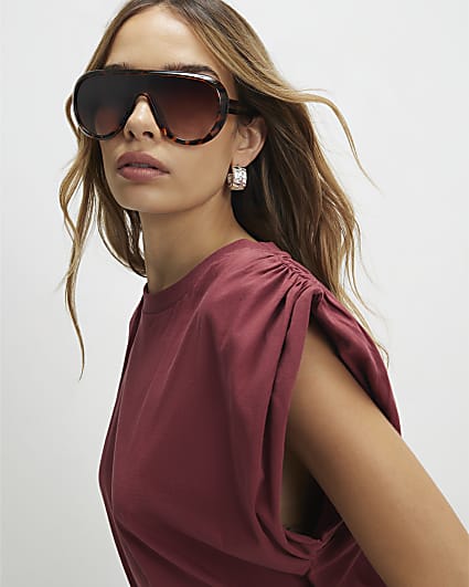 Red Premium Ruched Shoulder T-shirt