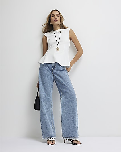 White Sleeveless Peplum Top