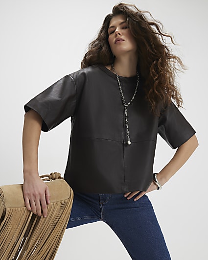 Brown Leather T-Shirt
