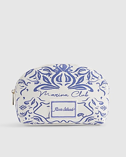 White Ibiza Print Makeup Pouch