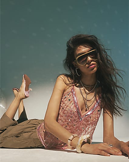 Pink Mesh Sequin Cami