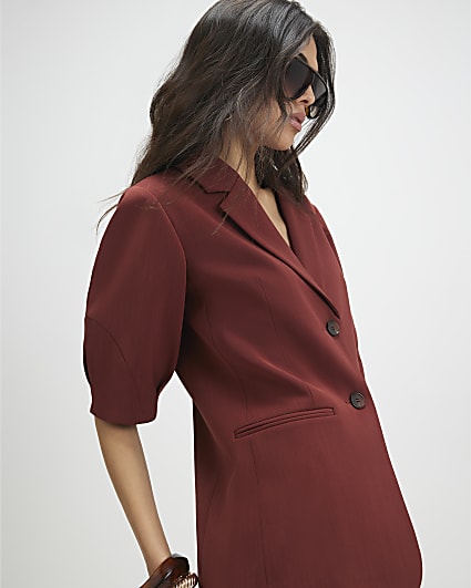Red Short Sleeve Tailored Blazer