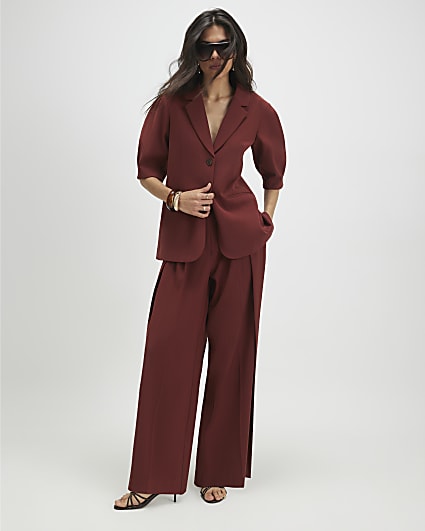 Red Belted Barrel Leg Trousers