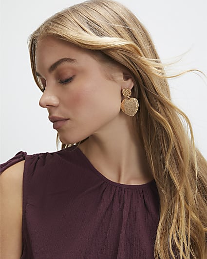 Gold Heart Textured Earrings