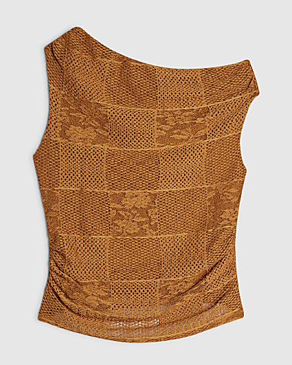 Petite Orange Lace Off The Shoulder Top
