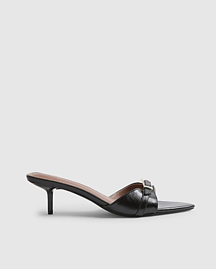 Black Buckle Pointed Heeled Mules