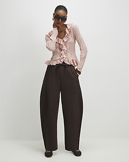Brown Elasticated Tapered Denim Trousers