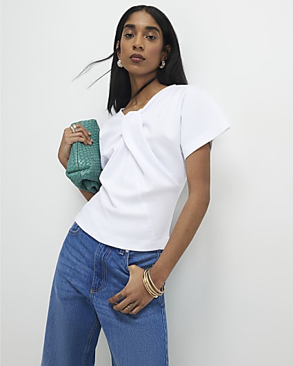 White Twist Front Top