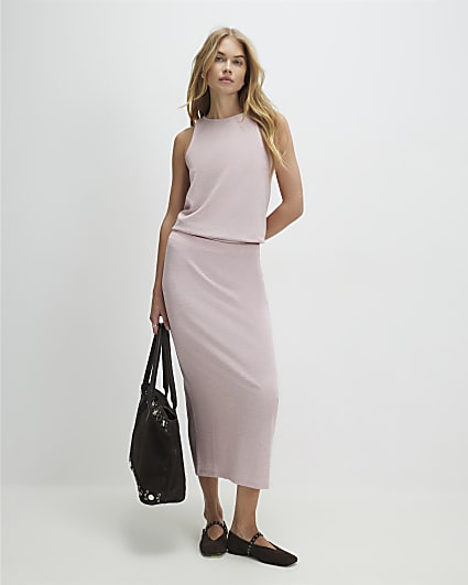 Pink Metallic Midi Skirt