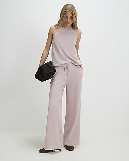 Pink Metallic Wide Leg Trousers