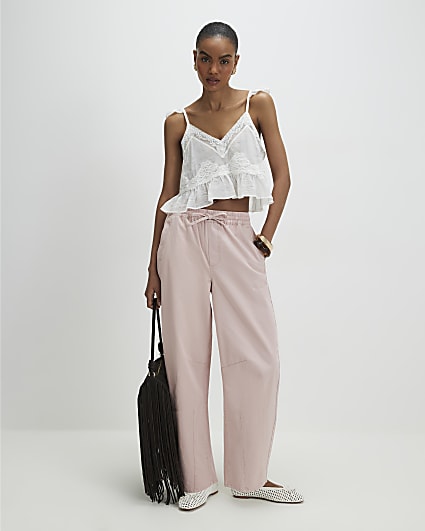 Pink Denim Elasticated Tapered Trousers