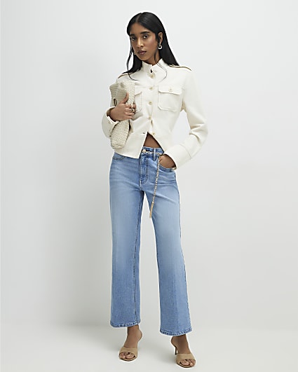 Blue Crease Front Kick Flare Jeans