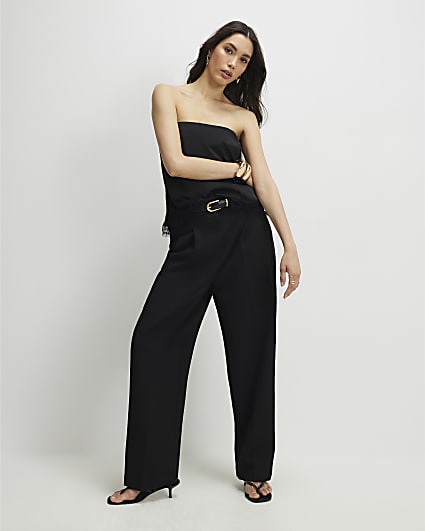 Black Pleated Wide Leg Trousers