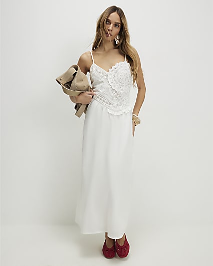 Cream Patchwork Lace Midi Dress