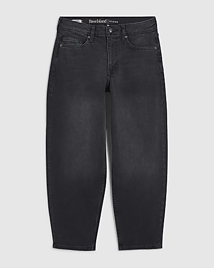 Petite Black Barrel Leg Jeans