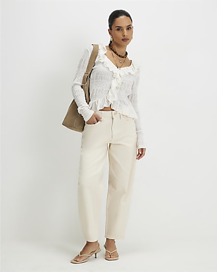 Petite Cream Barrel Leg Jeans