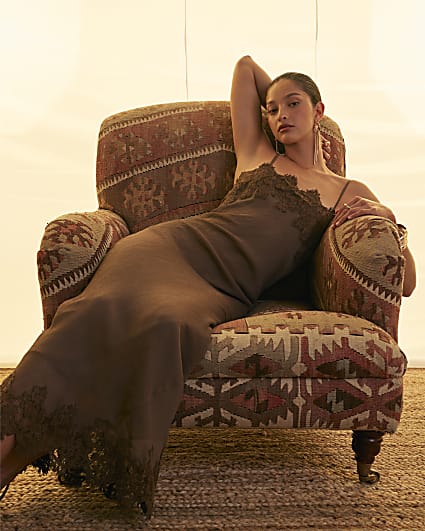 Brown Lace Slip Dress
