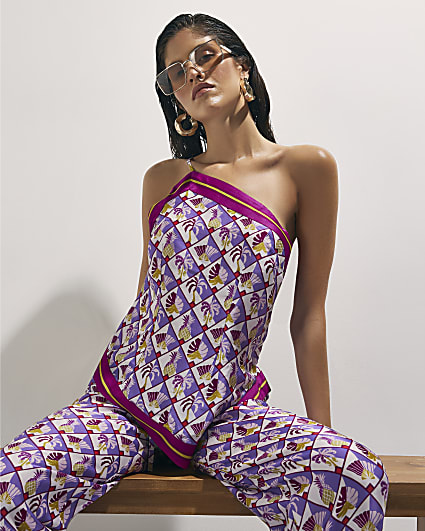 Purple Geometric Pineapple Asymmetric Top