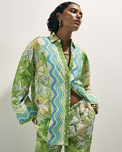 Green Cotton Tropicana Beach Shirt
