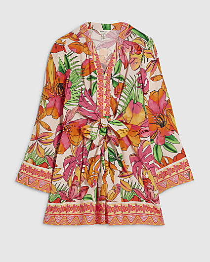 Petite Pink Tropicana Tie Front Mini Dress