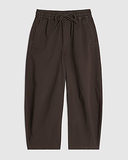 Petite Brown Denim Elastic Tapered Trousers