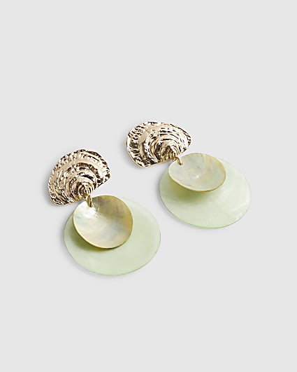 Green Shell Disc Earrings