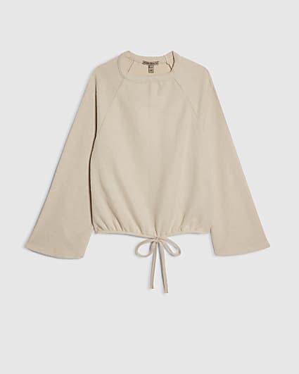 Petite Cream Cosy Bubble Hem Rib Top