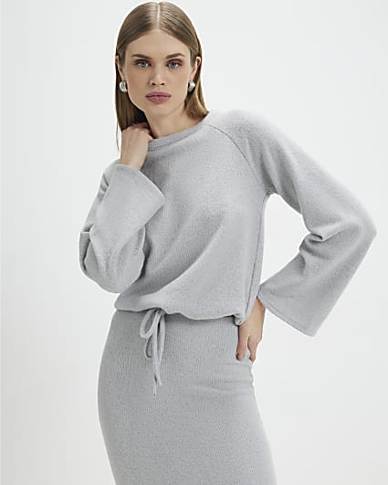Grey Bubble Hem Rib Top